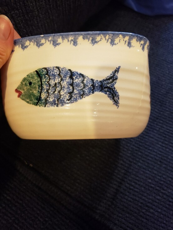 Other - Hand-Painted Ceramic Bowl With Fish Designs- Blue & Green